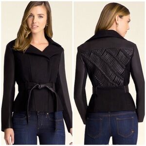 🖤 Bebe Black Genuine Leather Braided Knot Back Wool Jacket